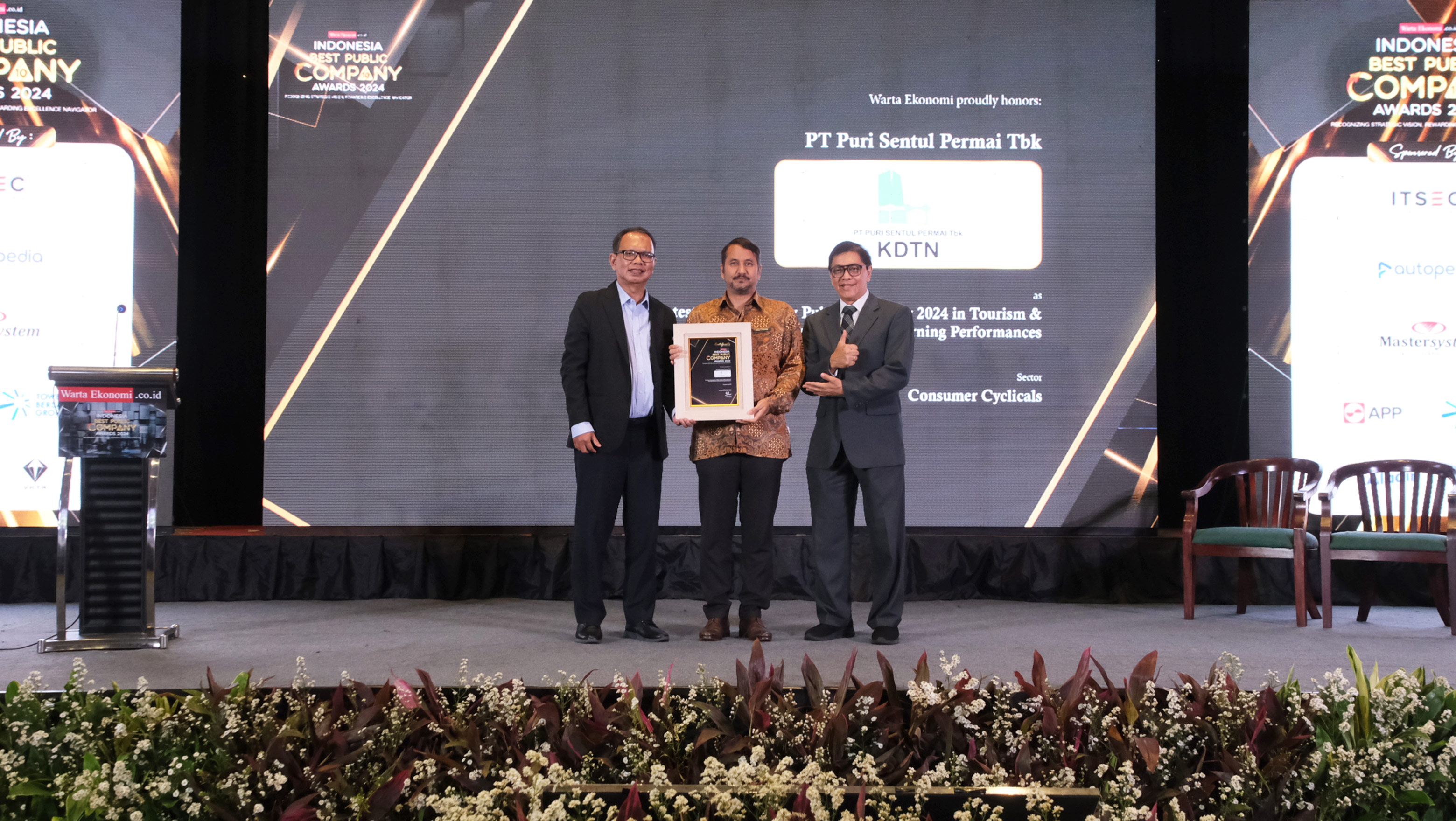 PT Puri Sentul Permai Tbk (KDTN) Raih Penghargaan Indonesia Best Public Company Awards 2024 sebagai The Fastest Growing New Public Company 2024